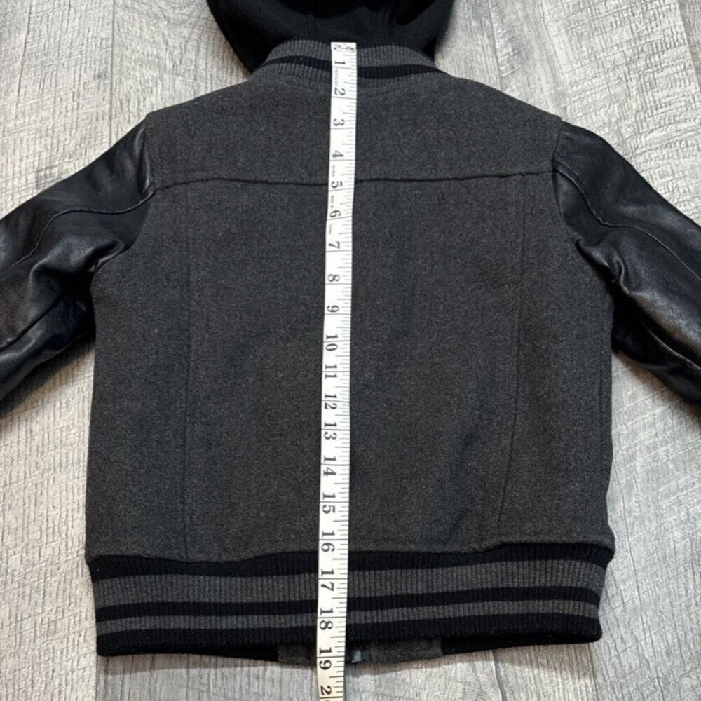 Urban Republic Wool Faux Leather Hooded Jacket Boys Medium 5-6 Black Biker - Picture 7 of 13